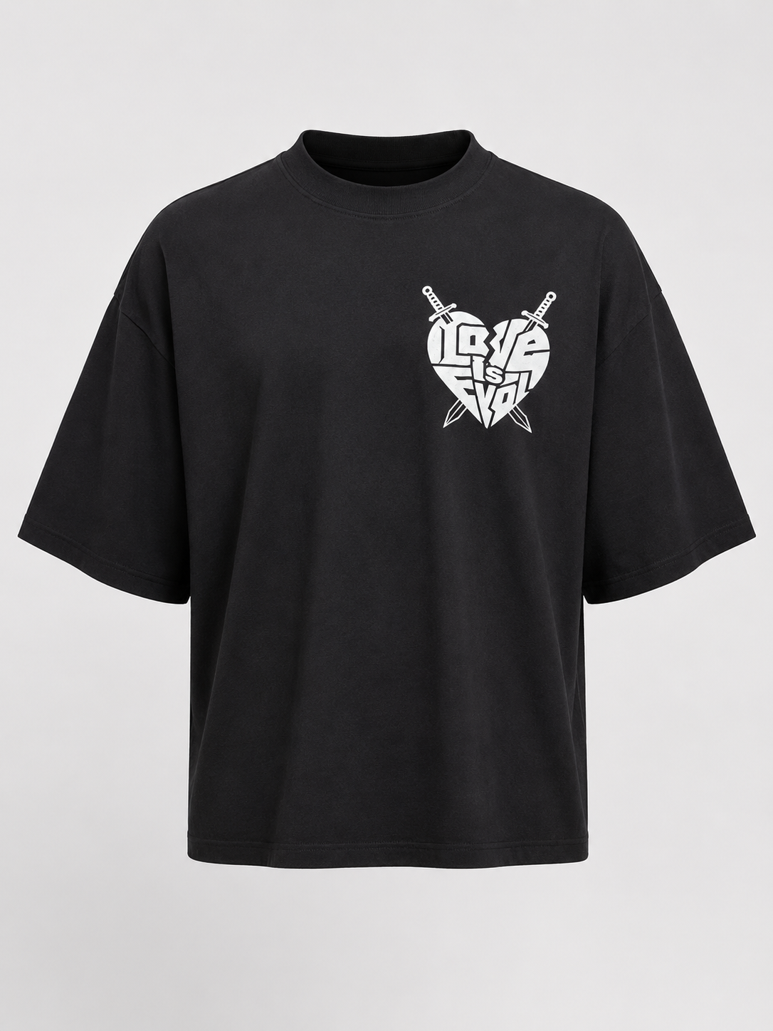 Black Oversized Love Is Evol Logo Tee