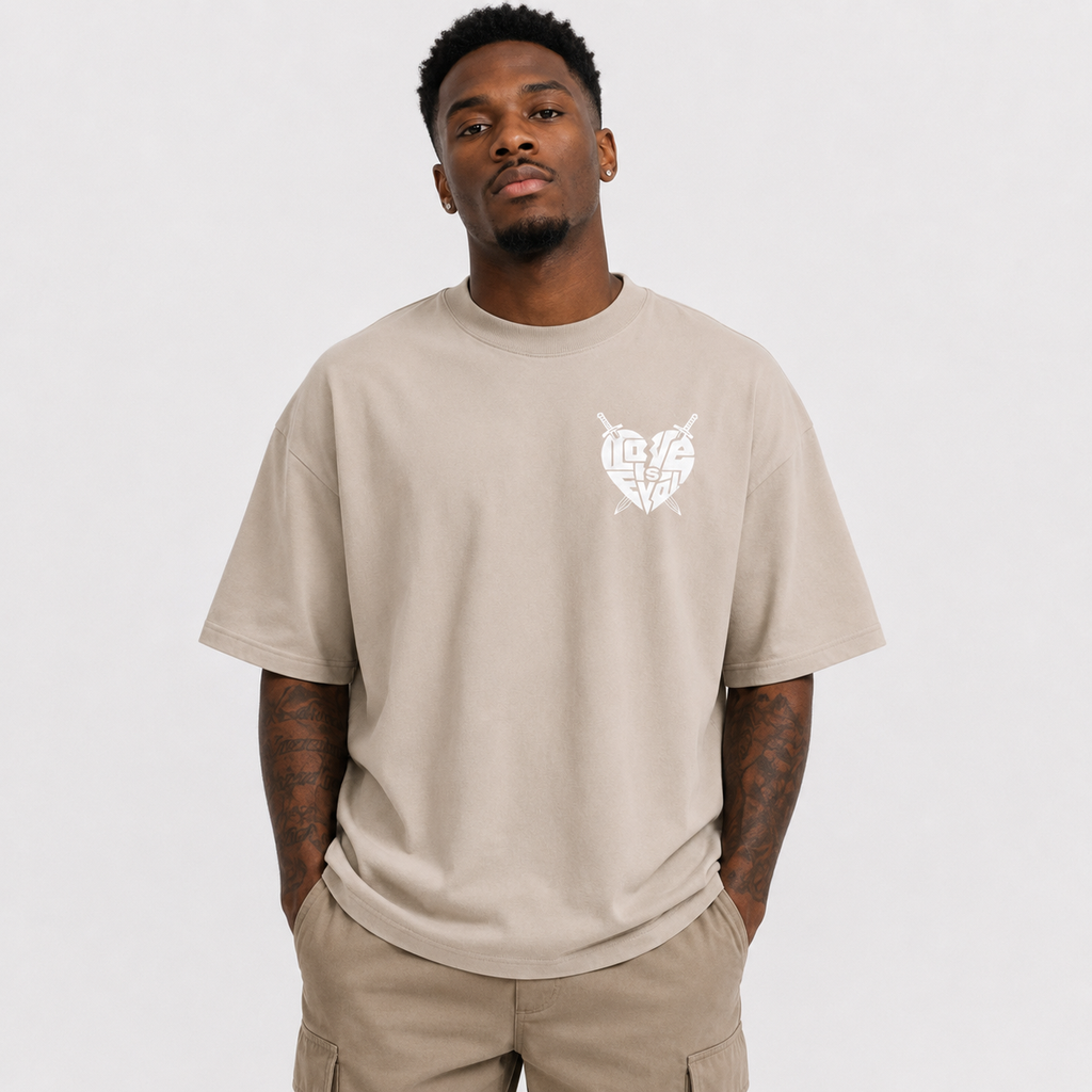 Sand Oversized Love Is Evol Logo Tee