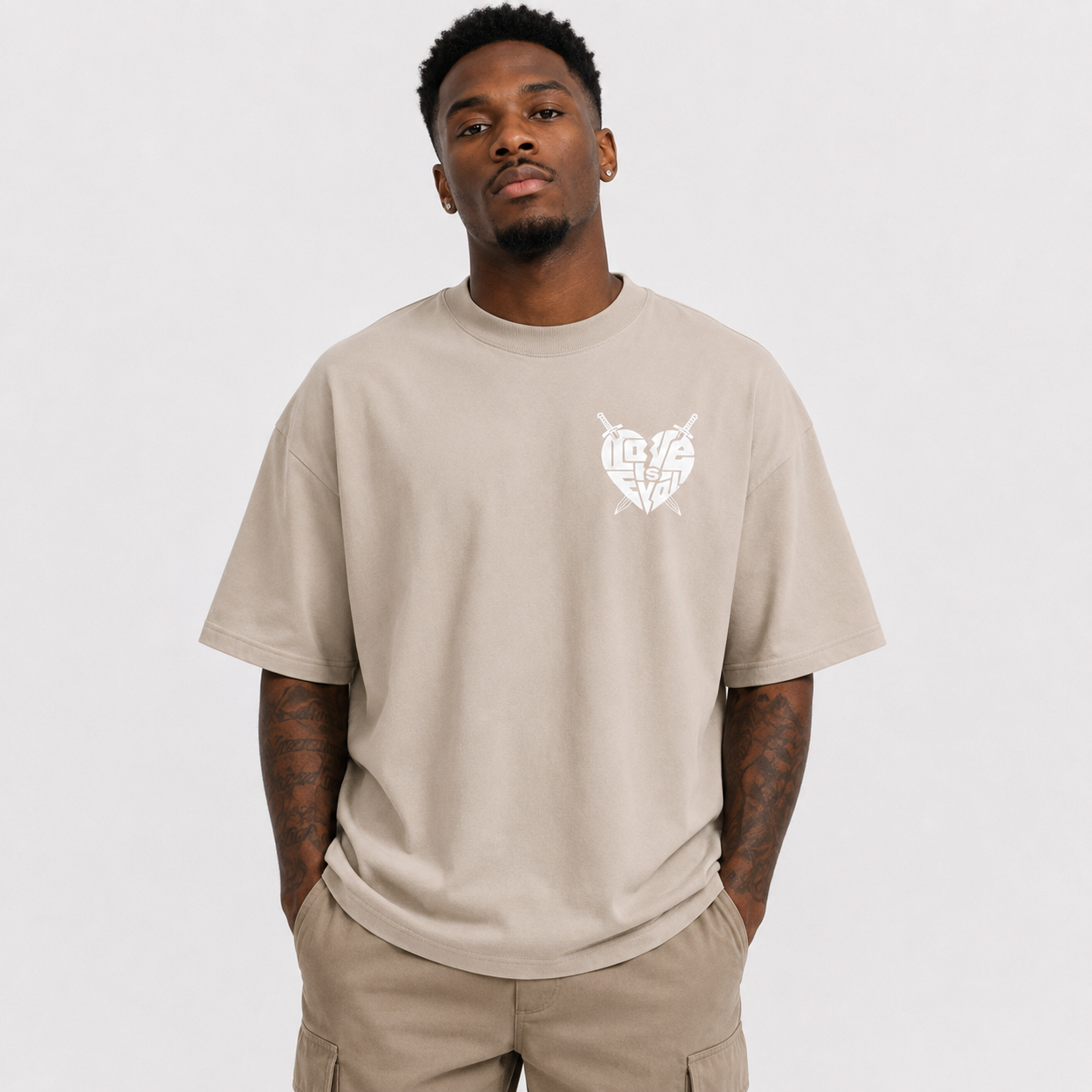 Sand Oversized Love Is Evol Logo Tee