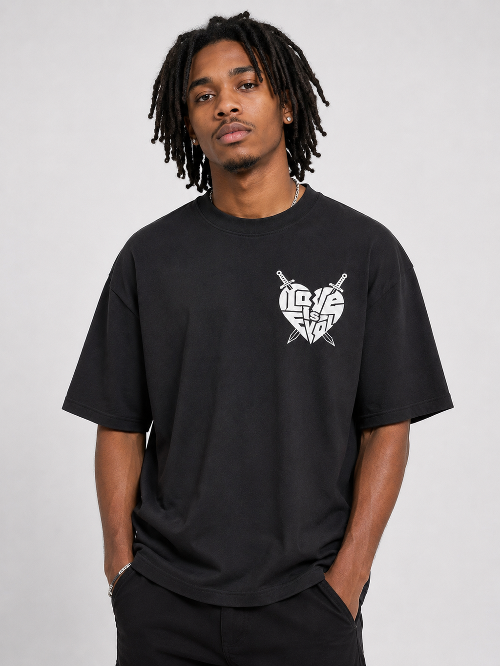 Black Oversized Love Is Evol Logo Tee
