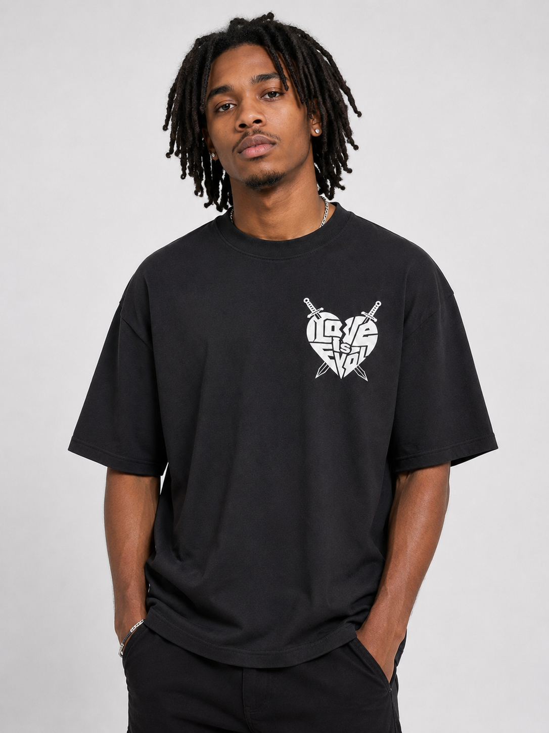 Black Oversized Love Is Evol Logo Tee