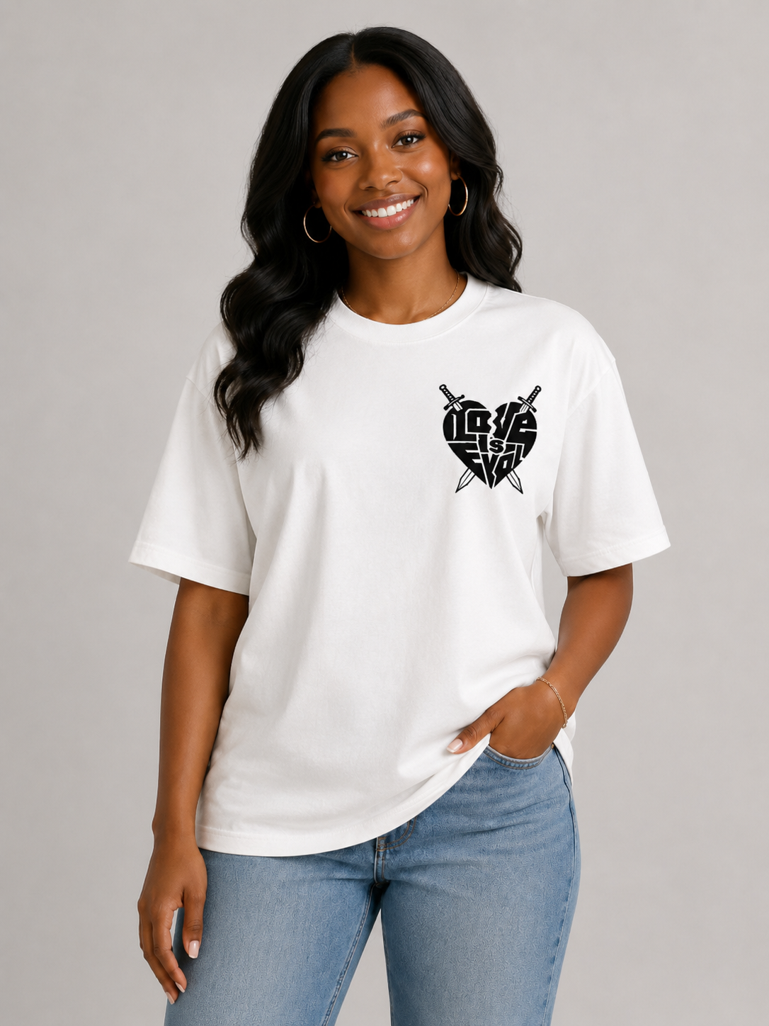 White Love Is Evol Oversized Logo Tee